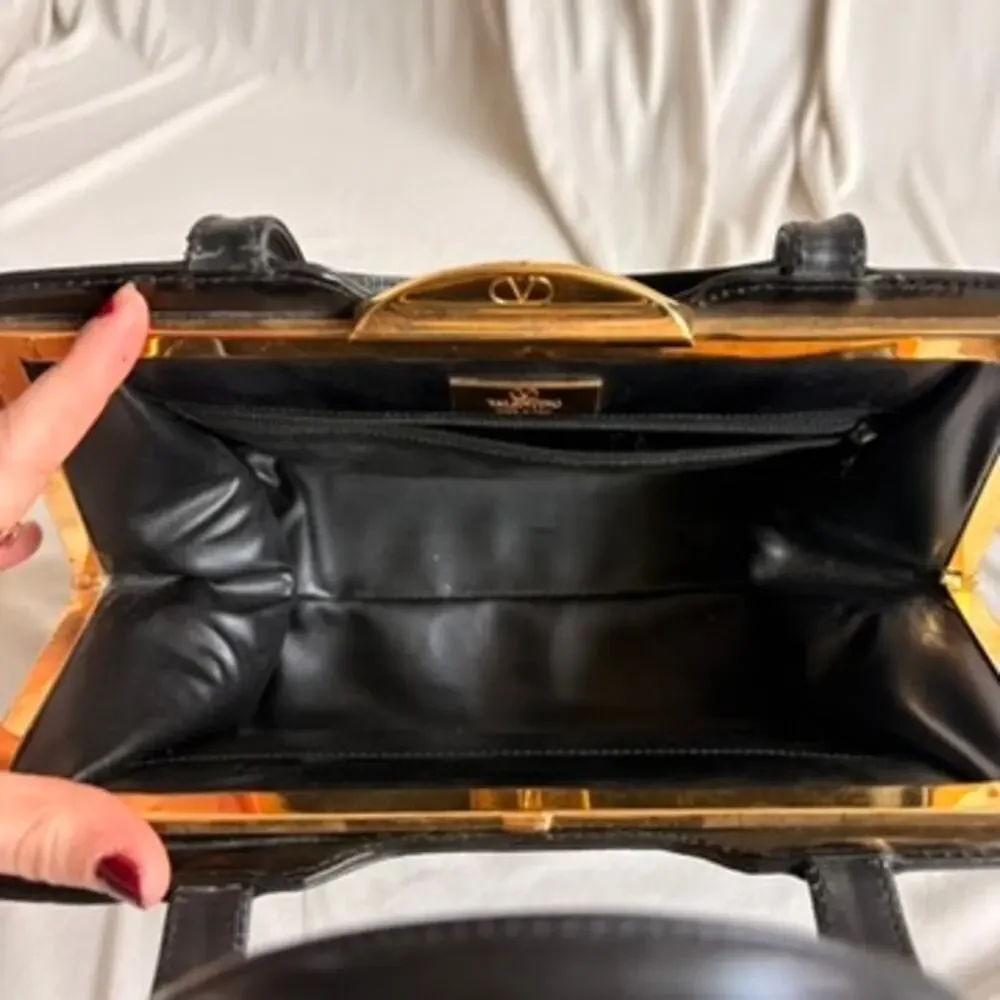 Vintage Valentino 80s Black Patent Leather Bag w/ Gold Clasp